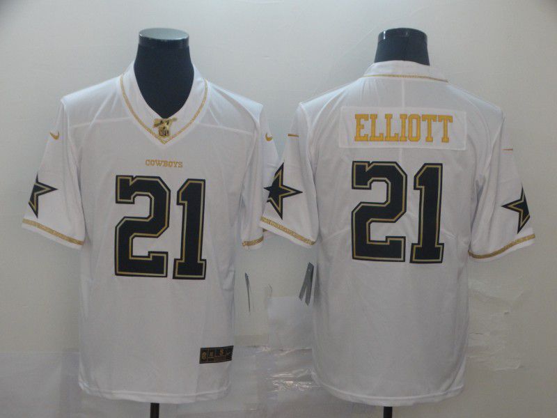 Men Dallas cowboys #21 Elliott White Retro gold character Nike NFL Jerseys